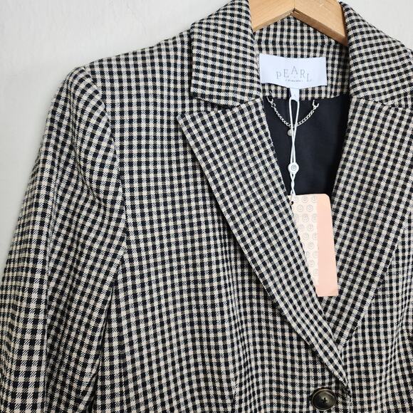 NEW Pearl by Lela Rose Black Checkered Plaid Houndstooth Blazer Jacket - Picture 2 of 11